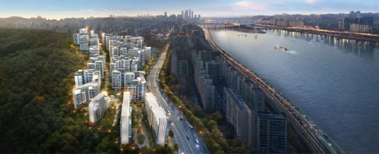 서울 동작구 흑석11구역 재개발 '서반포 써밋 더힐' 조감도. 이 아파트는 동작구 흑석동에 위치하지만, 서초구 '반포'를 연상시키기 위해 '서반포'라는 이름을 사용한다. <대우건설 제공>